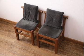 和製ヴィンテージ　民芸家具　チーク材　どっしりとした重厚感のあるチェア2脚セット(ダイニングチェア、椅子、ビンテージ、バラ売り可能)(R-049260)