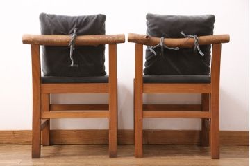 和製ヴィンテージ　民芸家具　チーク材　どっしりとした重厚感のあるチェア2脚セット(ダイニングチェア、椅子、ビンテージ、バラ売り可能)(R-049260)