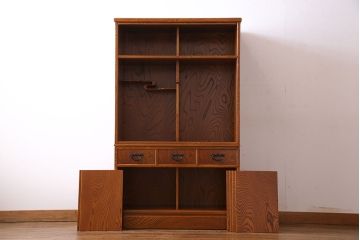 中古美品　二本松工藝館　田中家具　欅(ケヤキ)材の美しい木目が堪能できる上質な茶タンス(定価約25万円)(茶箪笥、飾り棚)(R-049263)