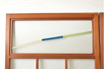 ヴィンテージ建具　昭和中期　銀モールガラス　温かみある色合いで空間を明るくしてくれるガラス戸2枚セット　(R-049274)