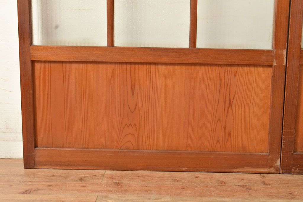 ヴィンテージ建具　昭和中期　銀モールガラス　温かみある色合いで空間を明るくしてくれるガラス戸2枚セット　(R-049274)