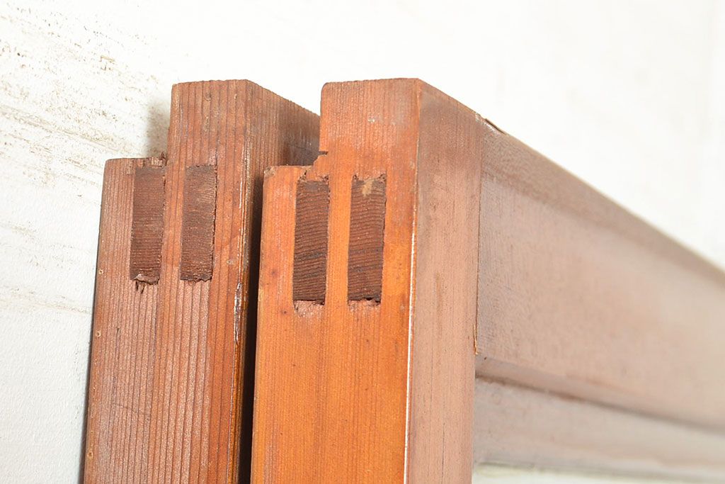 ヴィンテージ建具　昭和中期　銀モールガラス　温かみある色合いで空間を明るくしてくれるガラス戸2枚セット　(R-049274)