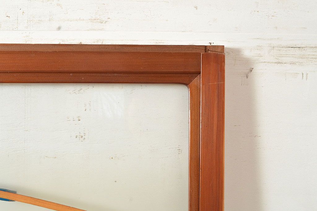 ヴィンテージ建具　昭和中期　銀モールガラス　温かみある色合いで空間を明るくしてくれるガラス戸2枚セット　(R-049274)