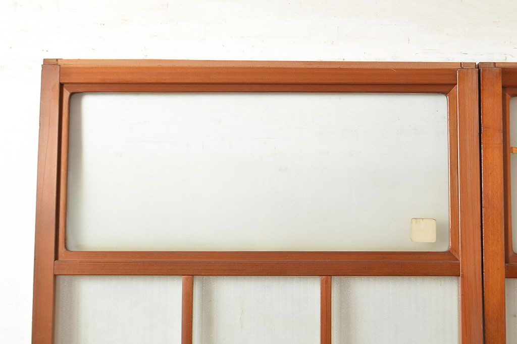 ヴィンテージ建具　昭和中期　銀モールガラス　温かみある色合いで空間を明るくしてくれるガラス戸2枚セット　(R-049274)