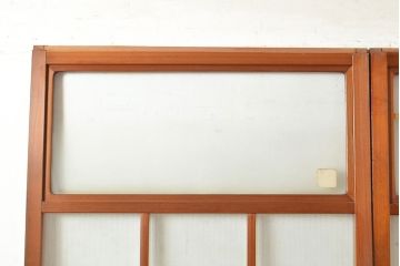ヴィンテージ建具　昭和中期　銀モールガラス　温かみある色合いで空間を明るくしてくれるガラス戸2枚セット　(R-049274)