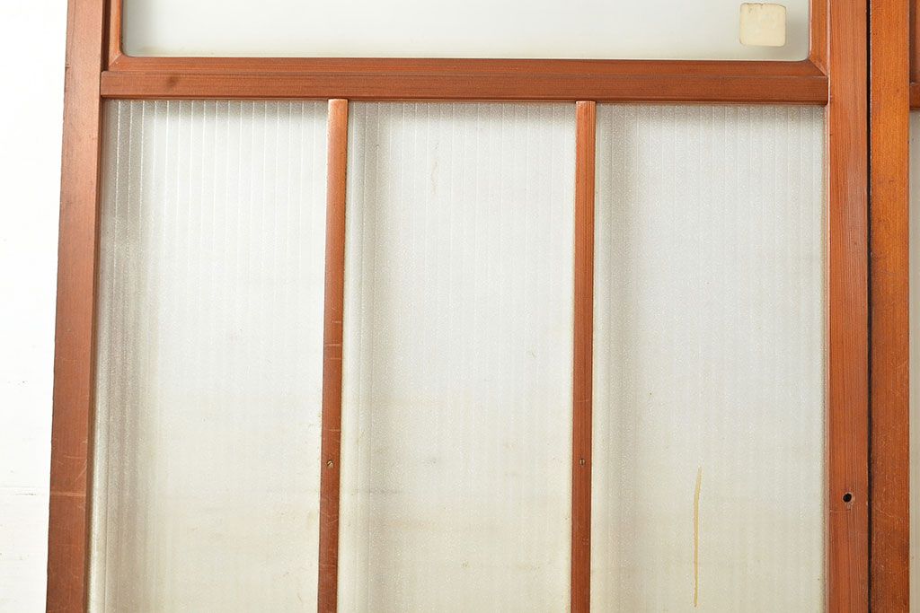 ヴィンテージ建具　昭和中期　銀モールガラス　温かみある色合いで空間を明るくしてくれるガラス戸2枚セット　(R-049274)