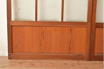 ヴィンテージ建具　昭和中期　銀モールガラス　温かみある色合いで空間を明るくしてくれるガラス戸2枚セット　(R-049274)