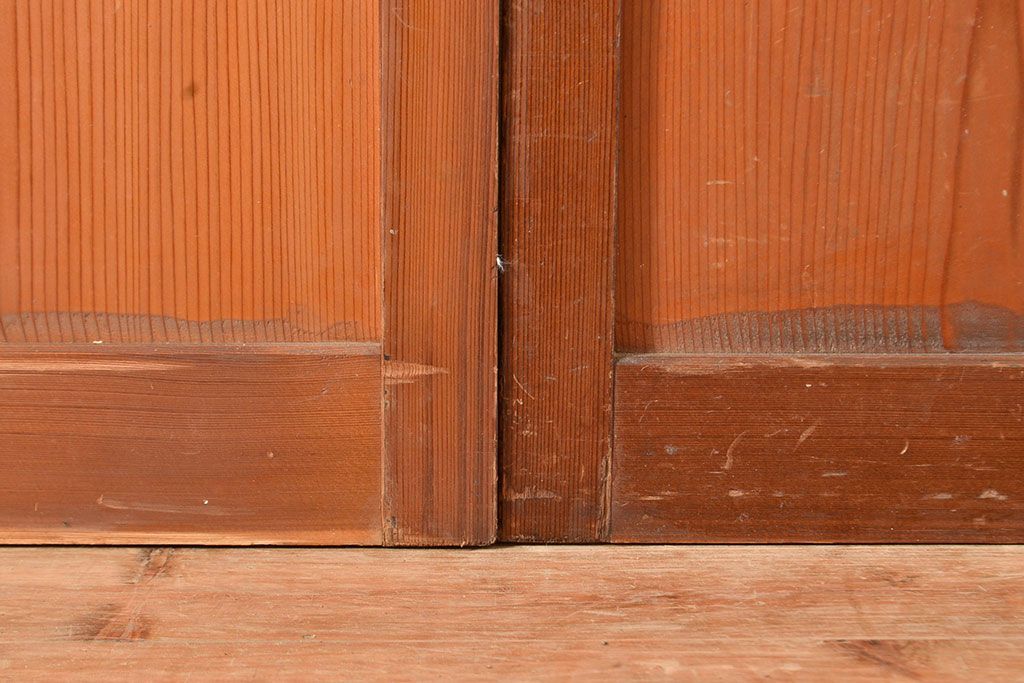 ヴィンテージ建具　昭和中期　銀モールガラス　温かみある色合いで空間を明るくしてくれるガラス戸2枚セット　(R-049274)