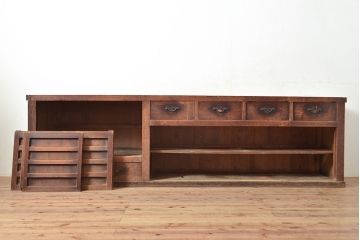 和製アンティーク　ヒノキ材　特大サイズ!　九尺幅の時代箪笥ローボード(水屋箪笥、サイドボード、キャビネット、収納棚)(R-049279)