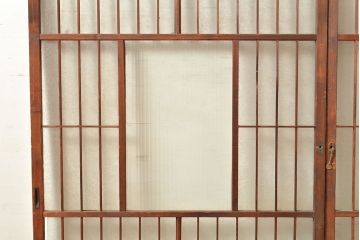 アンティーク建具　どこか懐かしさが漂うレトロなガラス入り格子戸2枚セット(引き戸、窓、建具)(R-049285)