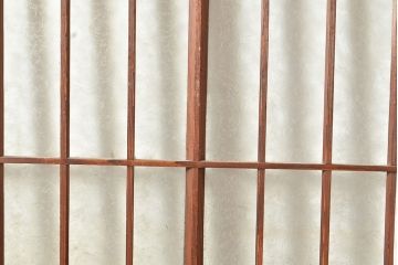 アンティーク建具　どこか懐かしさが漂うレトロなガラス入り格子戸2枚セット(引き戸、窓、建具)(R-049285)