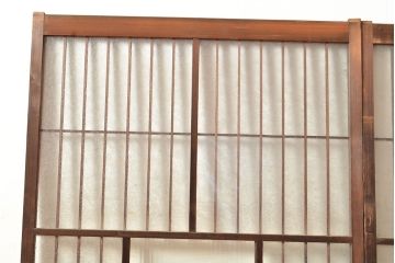 アンティーク建具　どこか懐かしさが漂うレトロなガラス入り格子戸2枚セット(引き戸、窓、建具)(R-049285)