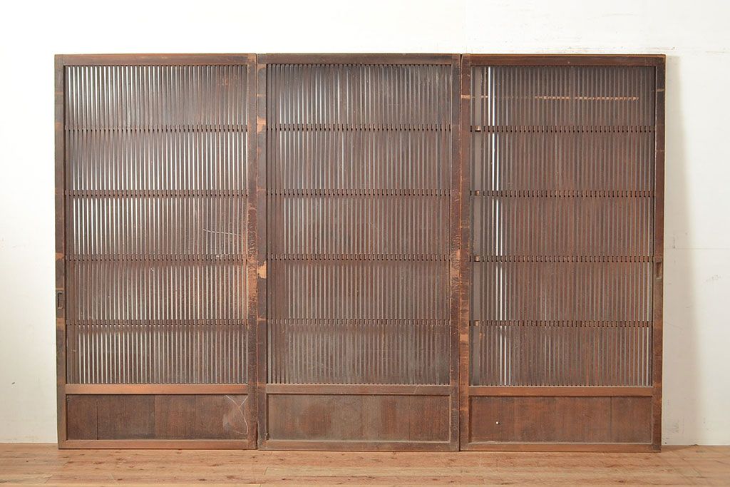 アンティーク建具　和モダンな空間づくりにおすすめの格子戸3枚セット(引き戸、建具)(R-049286)