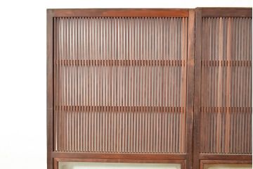 アンティーク建具　整然と並ぶ縦桟が情緒溢れる格子戸2枚セット(引き戸、建具)(R-049287)