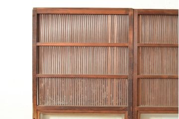 アンティーク建具　整然と並ぶ縦桟が情緒溢れる格子戸2枚セット(引き戸、建具)(R-049287)