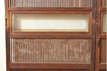 アンティーク建具　整然と並ぶ縦桟が情緒溢れる格子戸2枚セット(引き戸、建具)(R-049287)