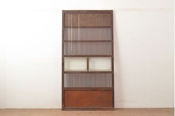 アンティーク建具　レトロなガラスが魅力の裏障子付き格子戸1枚(引き戸、障子戸、建具)(R-049289)