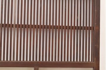 アンティーク建具　レトロなガラスが魅力の裏障子付き格子戸1枚(引き戸、障子戸、建具)(R-049289)