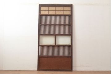 アンティーク建具　レトロなガラスが魅力の裏障子付き格子戸1枚(引き戸、障子戸、建具)(R-049289)