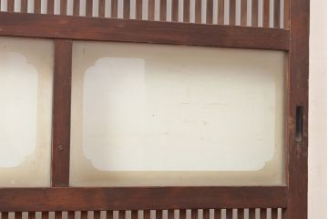 アンティーク建具　レトロなガラスが魅力の裏障子付き格子戸1枚(引き戸、障子戸、建具)(R-049289)