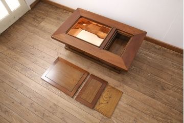 和製ビンテージ　重厚な佇まいが上質な雰囲気を高める総ケヤキ材製関西火鉢(長火鉢、囲炉裏、座卓、ヴィンテージ)(R-049301)