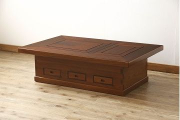 中古　総ケヤキ材　四尺　杢目が美しい!和の趣漂う重厚な佇まいの関西長火鉢(木製火鉢、囲炉裏)(R-049302)