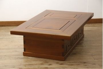 中古　総ケヤキ材　四尺　杢目が美しい!和の趣漂う重厚な佇まいの関西長火鉢(木製火鉢、囲炉裏)(R-049302)