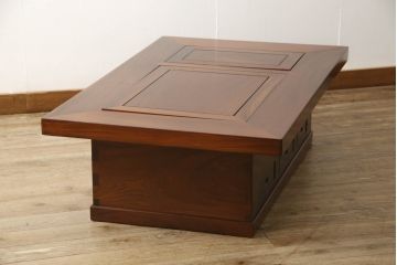 中古　総ケヤキ材　四尺　杢目が美しい!和の趣漂う重厚な佇まいの関西長火鉢(木製火鉢、囲炉裏)(R-049303)