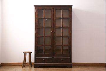 中古　北海道民芸家具　和洋折衷どちらのお部屋にも馴染むブックケース(本箱、収納棚、キャビネット、飾り棚)(R-049308)