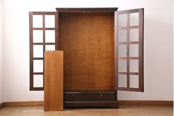 中古　北海道民芸家具　和洋折衷どちらのお部屋にも馴染むブックケース(本箱、収納棚、キャビネット、飾り棚)(R-049308)