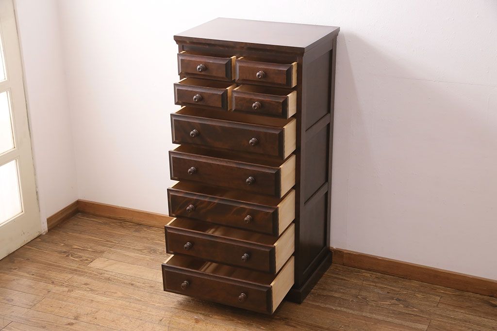 中古　北海道民芸家具　HM535 小物タンス　小物収納に活躍する、和と洋どちらにも馴染むデザインが魅力のチェスト(引き出し、タンス)(定価約21万円)(R-049309)