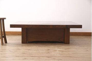中古　美品　総ケヤキ材　上質な空間を演出する囲炉裏テーブル(関西火鉢、長火鉢、座卓、木製火鉢、ローテーブル)(R-049317)