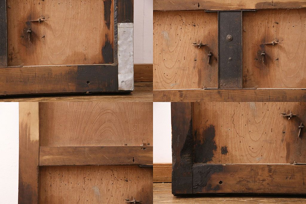 アンティーク建具　枠・ヒノキ材、板・ケヤキ材　庄内　最上級　立派な金具が存在感抜群の山形県酒田産の蔵戸(引き戸、玄関戸)(R-049321)