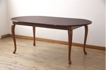 中古　マホガニー材　突き板　パーケット天板とカブリオールレッグが魅力のエクステンションテーブル(センターテーブル、ダイニングテーブル)(R-049329)