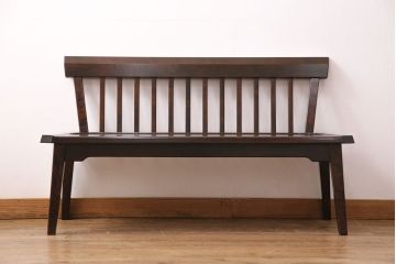 中古　北海道民芸家具　#667　和モダンスタイルに合う濃い木色のベンチ(板座チェア、長椅子)(定価約13万円)(R-049338)