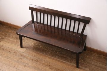 中古　北海道民芸家具　#667　和モダンスタイルに合う濃い木色のベンチ(板座チェア、長椅子)(定価約13万円)(R-049338)