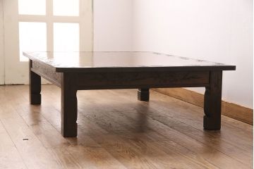 ビンテージ家具　民芸家具　繊細な桜の彫刻が見事な座卓(ローテーブル)(R-049348)