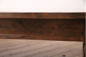 ビンテージ家具　民芸家具　繊細な桜の彫刻が見事な座卓(ローテーブル)(R-049348)