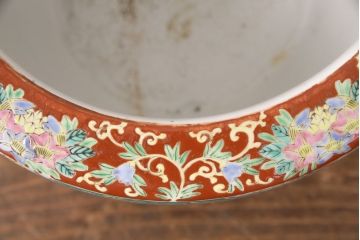 アンティーク雑貨　昭和中期　異国情緒あふれる龍の窓絵が魅力的な十錦手火鉢(瀬戸火鉢、鉢カバー)(R-049359)