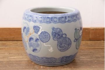 アンティーク雑貨　昭和中期　縁起物のインテリアとしておすすめ!瓢箪文様の瀬戸火鉢(鉢カバー)(R-049360)