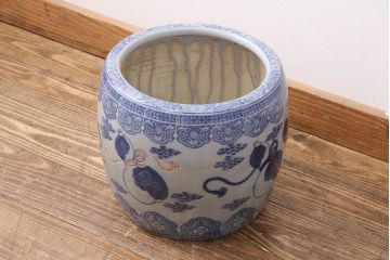 アンティーク雑貨　昭和中期　縁起物のインテリアとしておすすめ!瓢箪文様の瀬戸火鉢(鉢カバー)(R-049361)