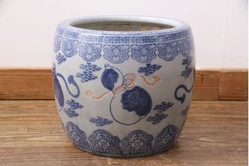 アンティーク雑貨　昭和中期　縁起物のインテリアとしておすすめ!瓢箪文様の瀬戸火鉢(鉢カバー)(R-049361)