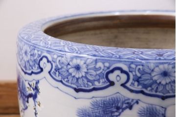 アンティーク雑貨　松竹梅の図　縁起の良い図柄が魅力!和の風情を感じる瀬戸火鉢(鉢カバー)(R-049362)