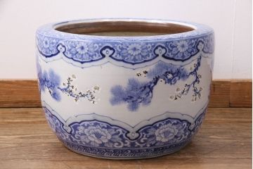 アンティーク雑貨　松竹梅の図　縁起の良い図柄が魅力!和の風情を感じる瀬戸火鉢(鉢カバー)(R-049362)
