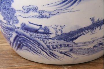 アンティーク雑貨　昭和中期　風景図　力強さを感じる図柄が目を引く瀬戸火鉢(鉢カバー)(R-049363)