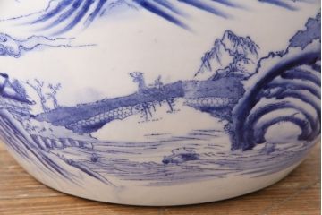 アンティーク雑貨　昭和中期　風景図　力強さを感じる図柄が目を引く瀬戸火鉢(鉢カバー)(R-049363)