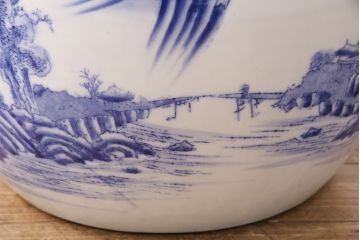 アンティーク雑貨　昭和中期　風景図　力強さを感じる図柄が目を引く瀬戸火鉢(鉢カバー)(R-049363)