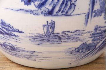 アンティーク雑貨　昭和中期　風景図　力強さを感じる図柄が目を引く瀬戸火鉢(鉢カバー)(R-049363)