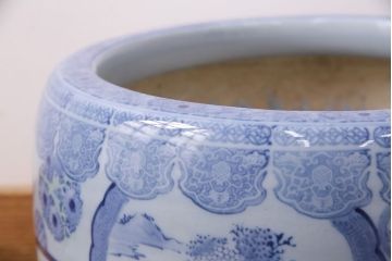 アンティーク雑貨　窓絵　花の図柄が可愛いらしい、和の趣あふれる瀬戸火鉢(鉢カバー)(R-049364)