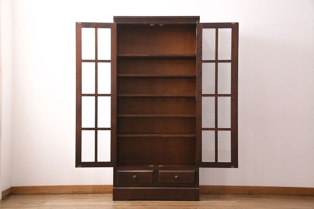 中古　北海道民芸家具　HM114K　飾り棚にもおすすめ!洗練された雰囲気が魅力の本箱(ブックケース、キャビネット、飾り棚、収納棚)(定価約25万7千円)(R-049372)